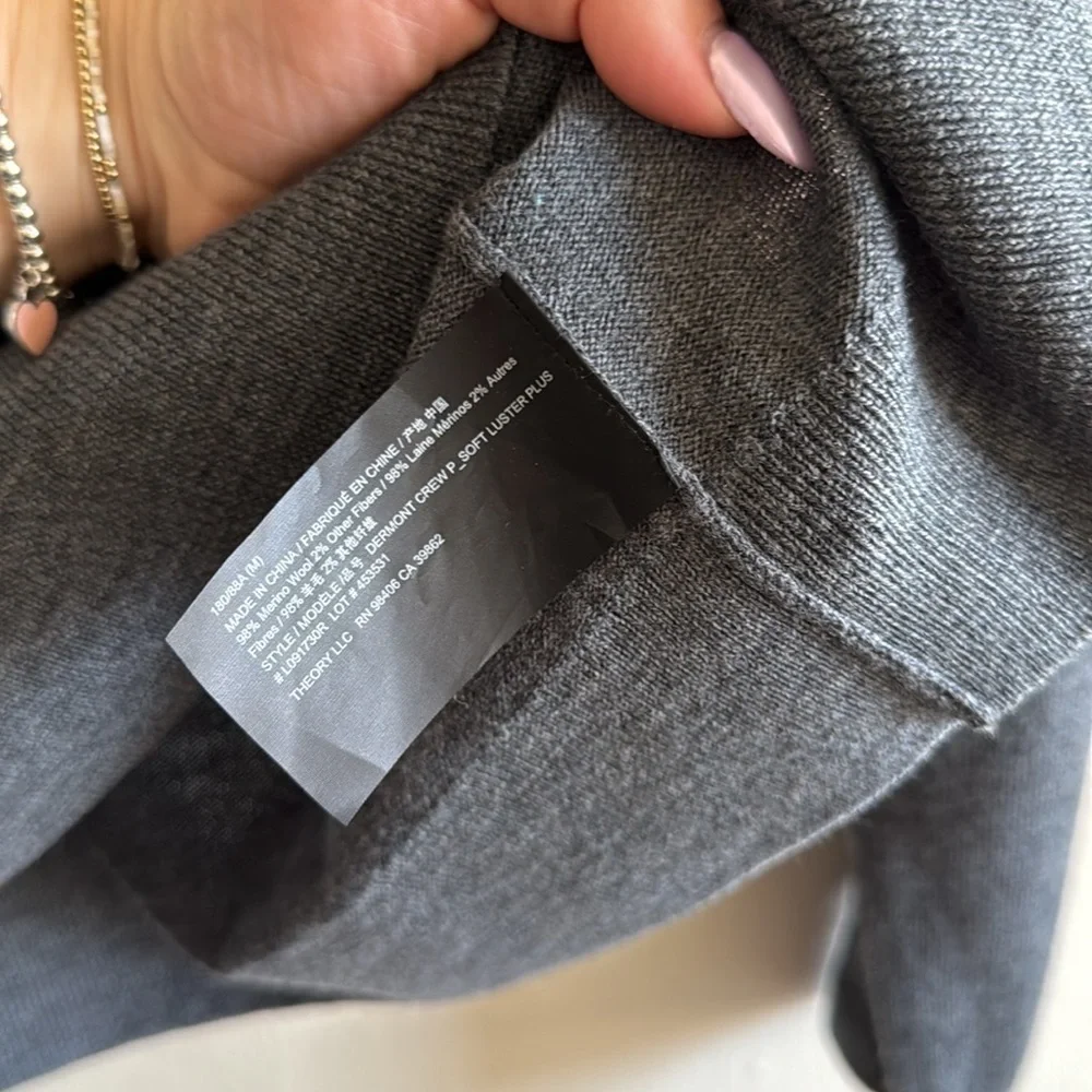 Theory Dermont Crewneck Merino Wool Soft Luster Plus Grey Sweater